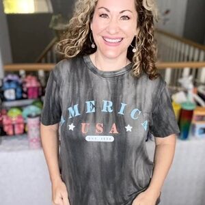 LuLaRoe Rocker T L Gray America USA 1776 Graphic Tee NWT